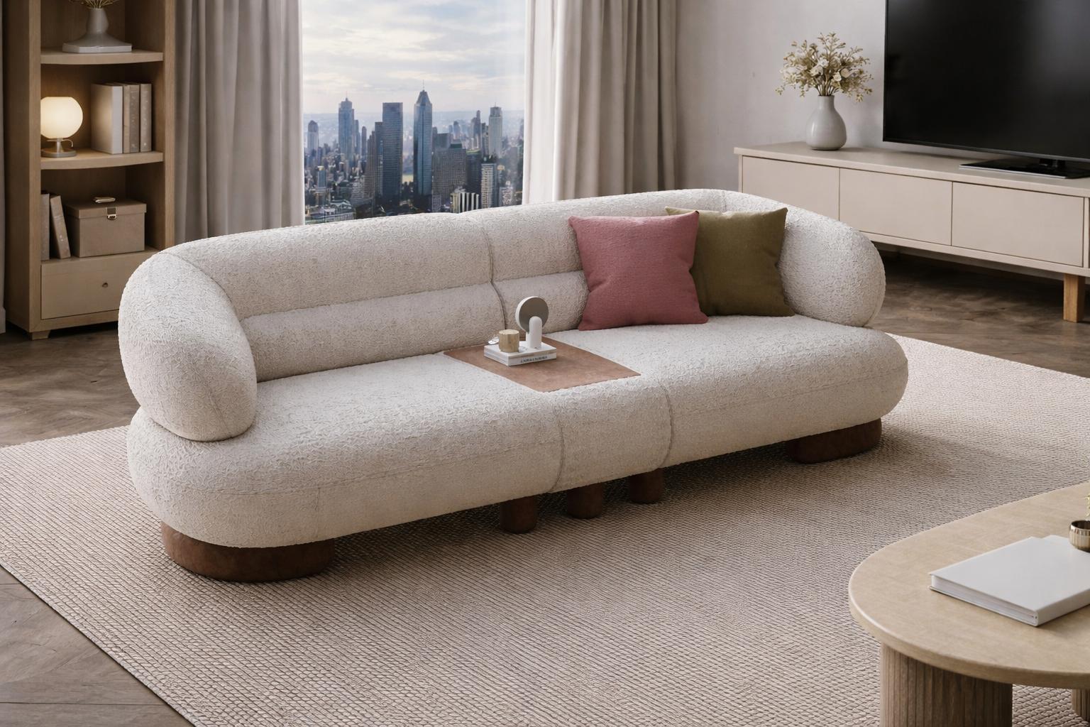 Designer Beiger Polster 3-Sitzer Stilvolles Wohnzimmer Sofa Möbel