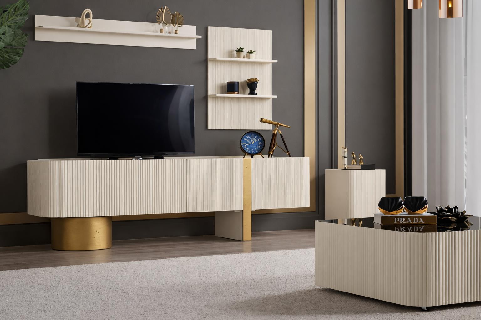 Elegantes Möbelset: TV-Lowboard, Regal, Couchtisch und Beistelltisch