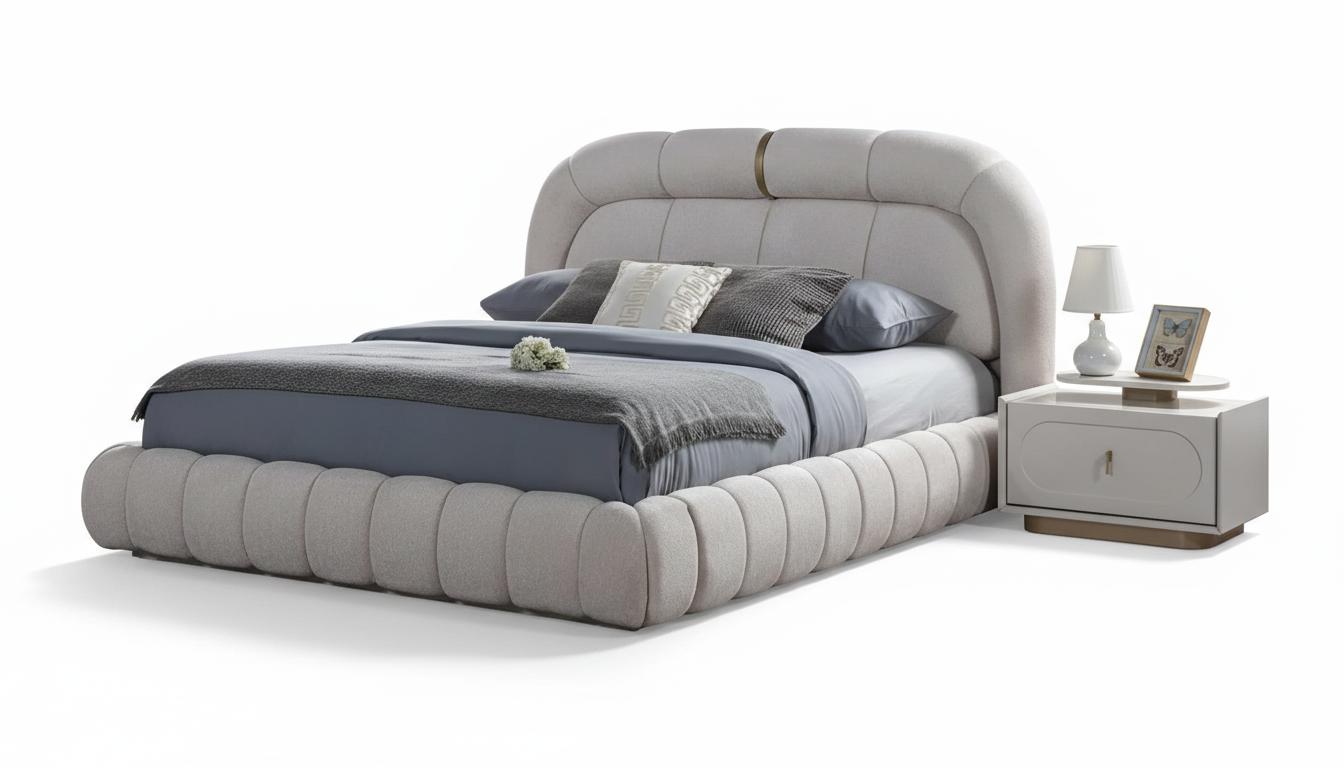 Schlafzimmer Set Modern Weiß Bett Nachttische Stoff Designer-Bett