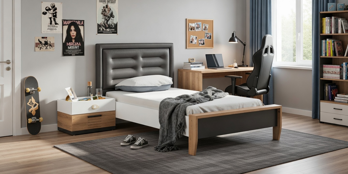 Schlafzimmer Set Bett mit Nachttisch für modernen Komfort