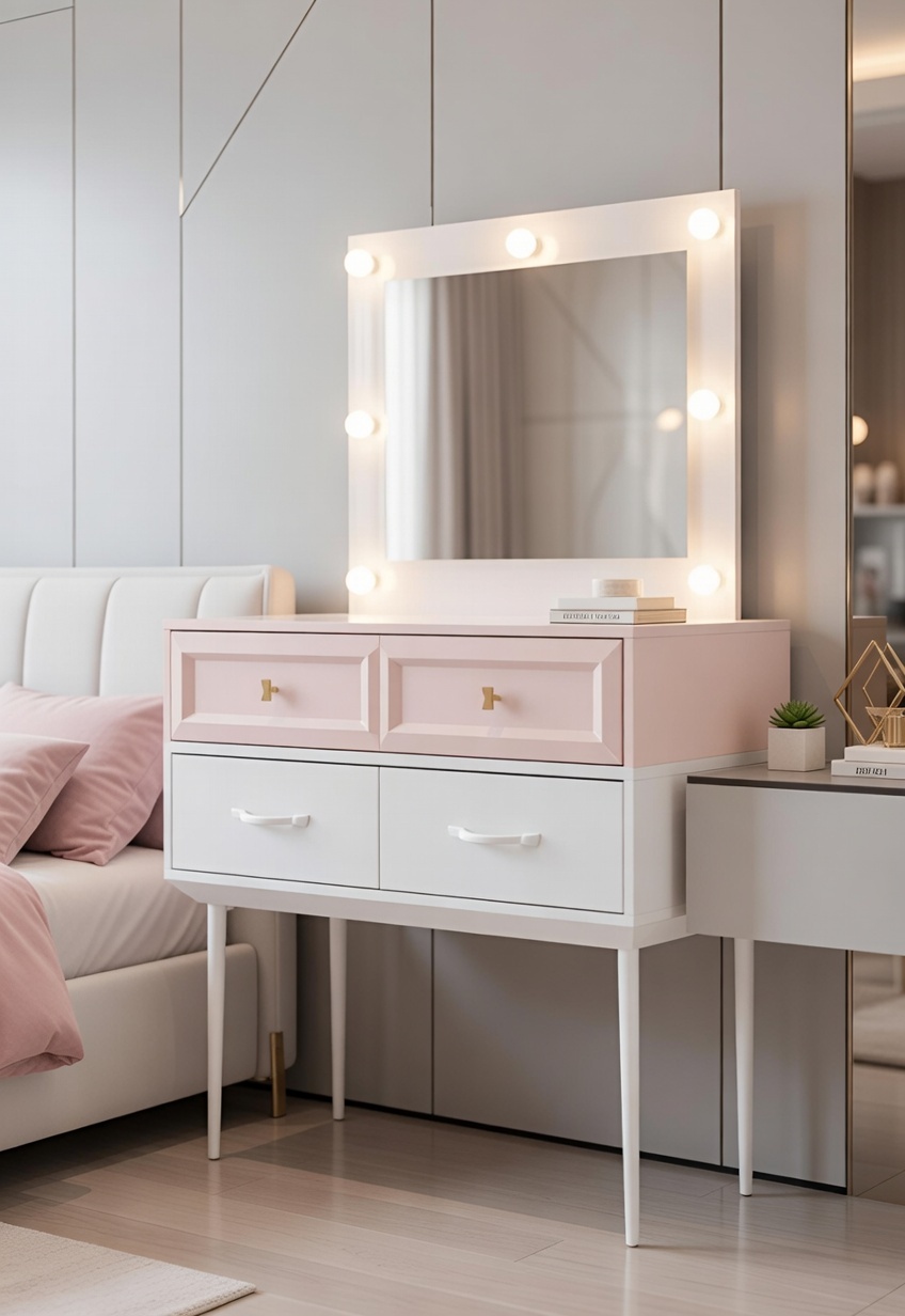 Schminktisch mit Spiegel und LED für elegantes Schlafzimmer