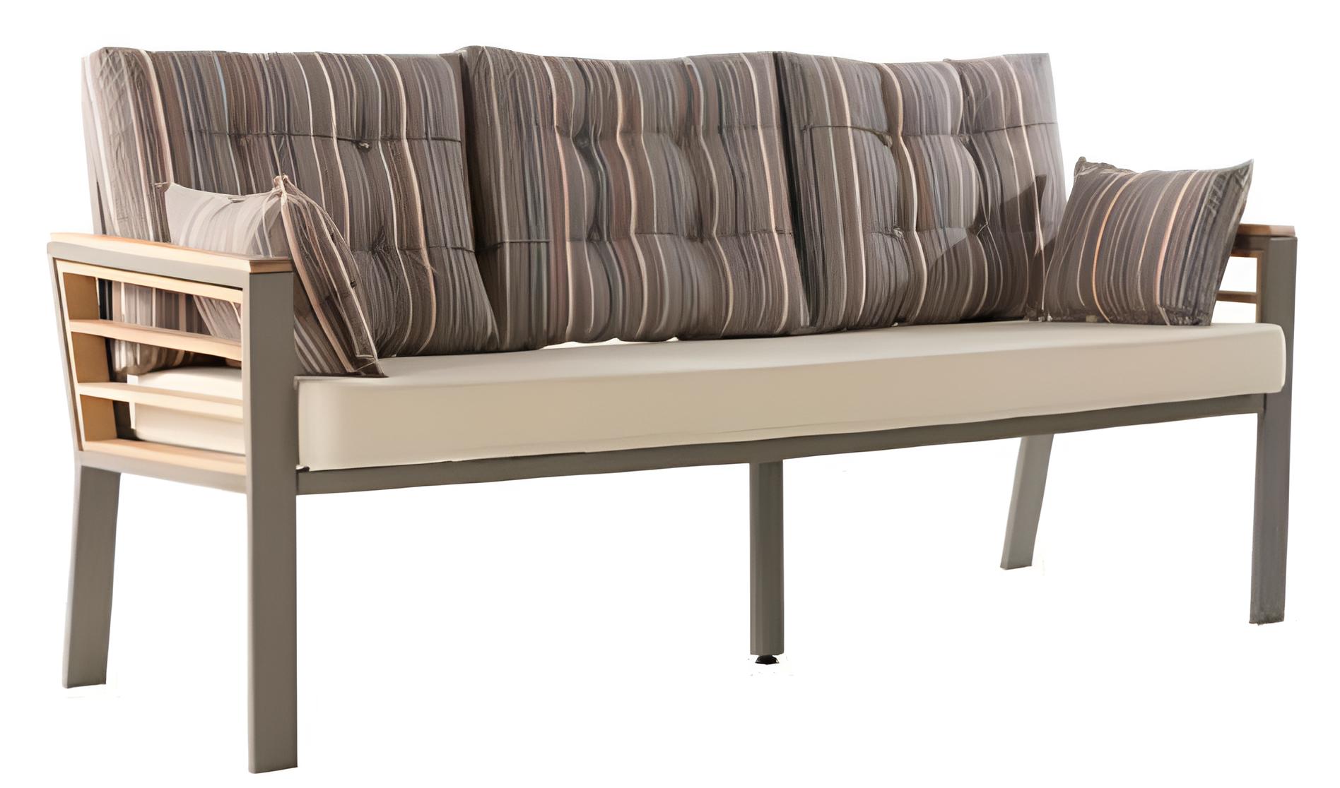 3-Sitzer-Sofa Beige Braun Moderner Stil Holzarmlehnen Metallrahmen Neu