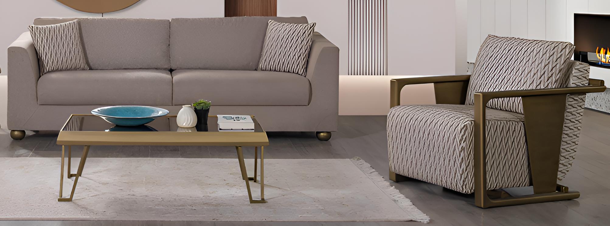 Minimalistisches Sofa-Set 3+1 Hellbraune Holzrahmen Modernes Interieur