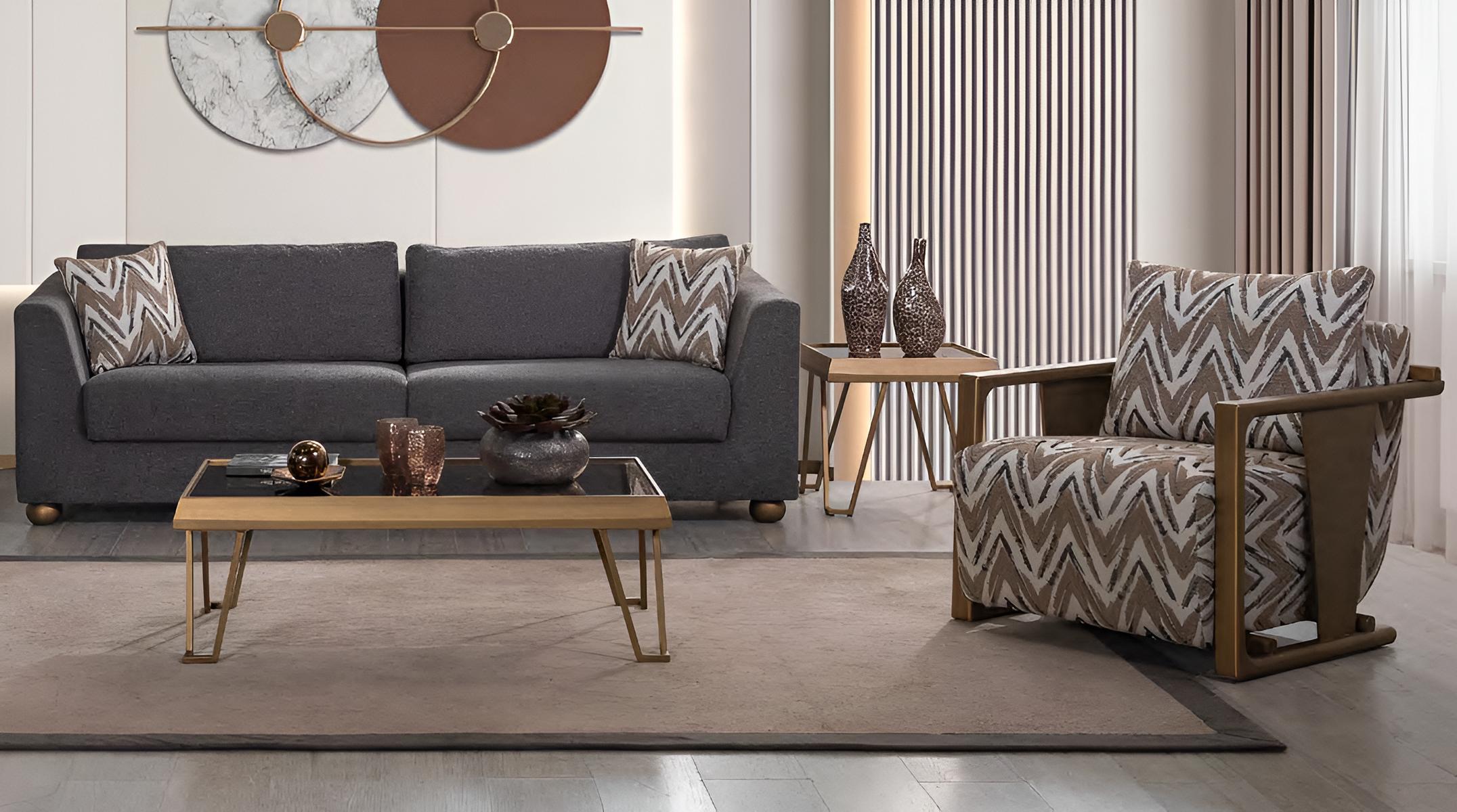Premium-Sofagarnitur Modernes Interieur  Holzrahmen Glatte Ecken Graue