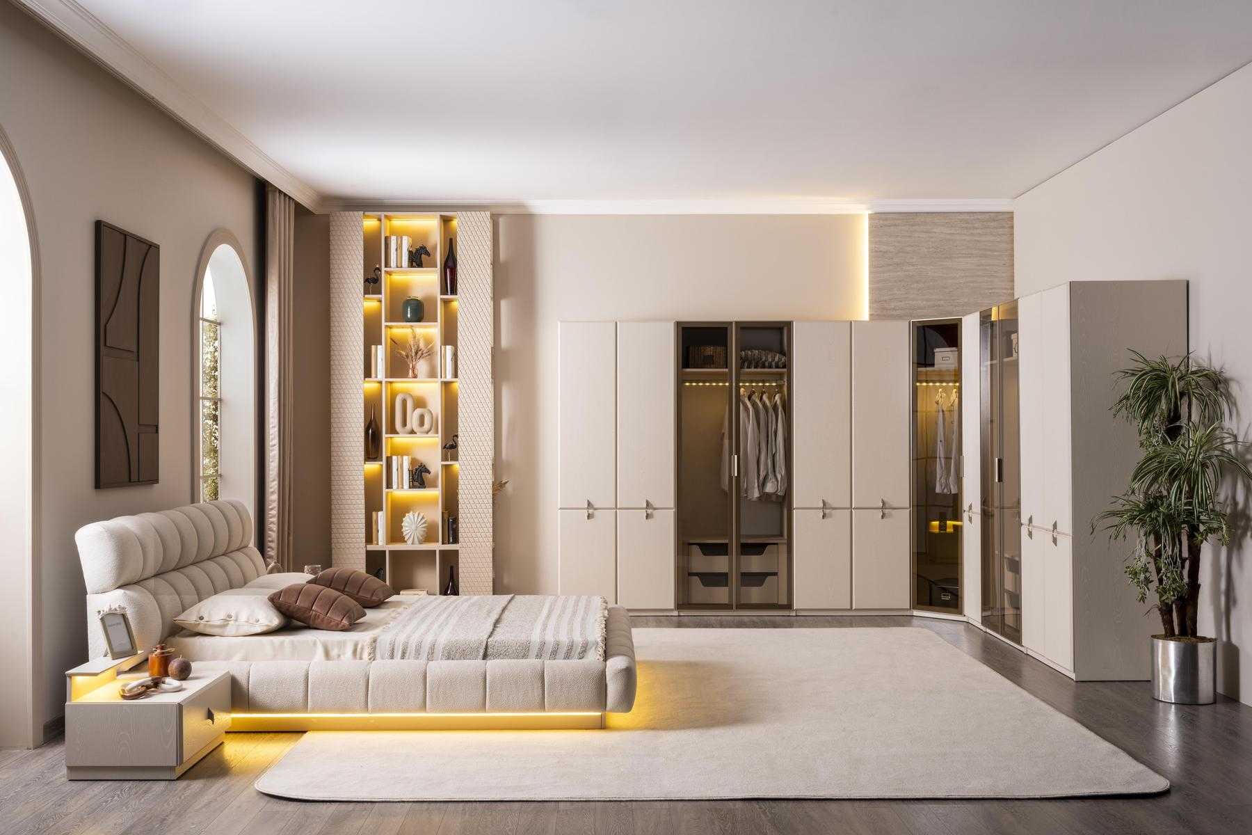 Komplette Schlafzimmer Garnitur Textilbett Holzschrank 2x Nachttische