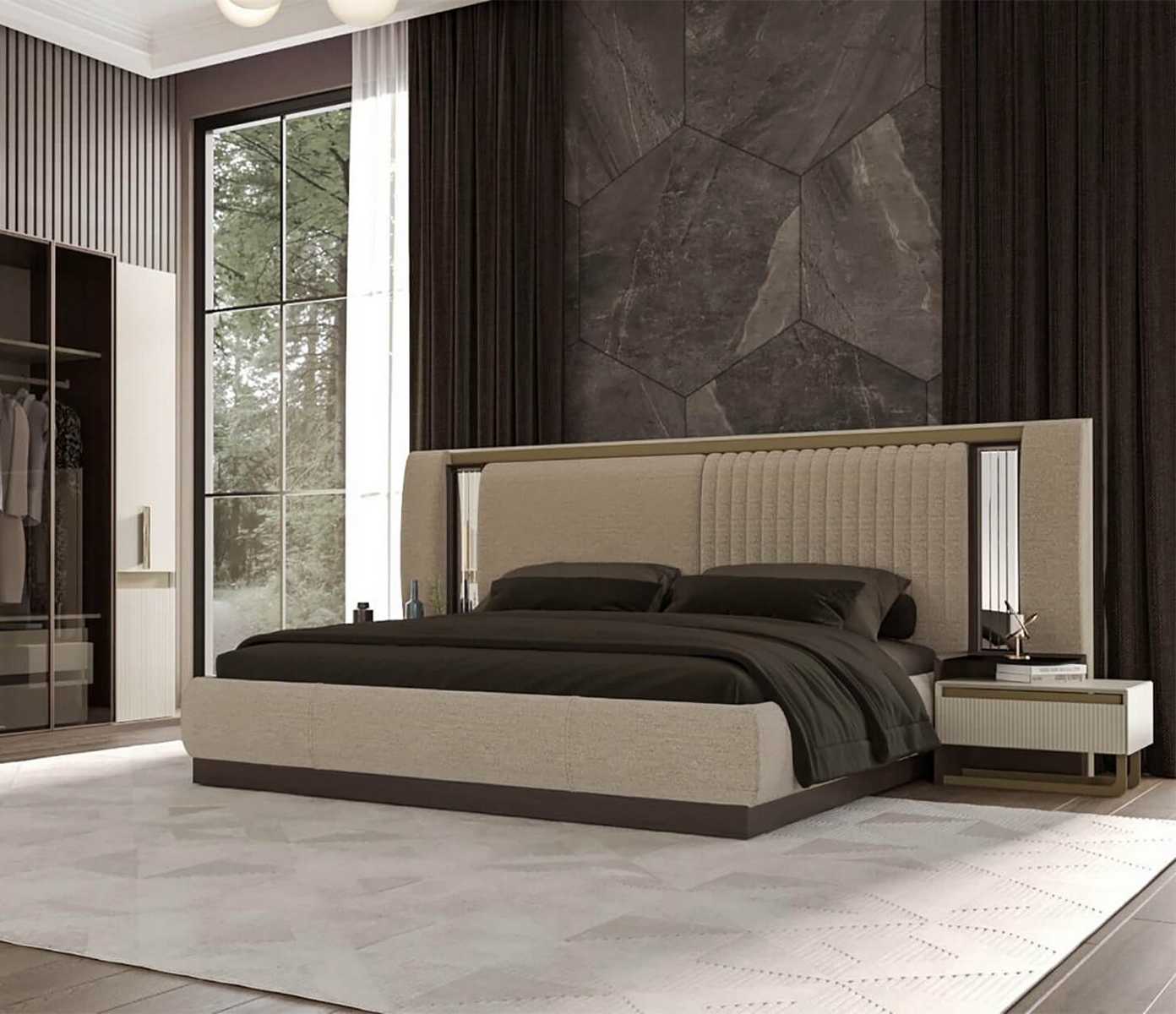 Stilvolles Schlafzimmer-Set: Bett mit bequemen Nachttischen