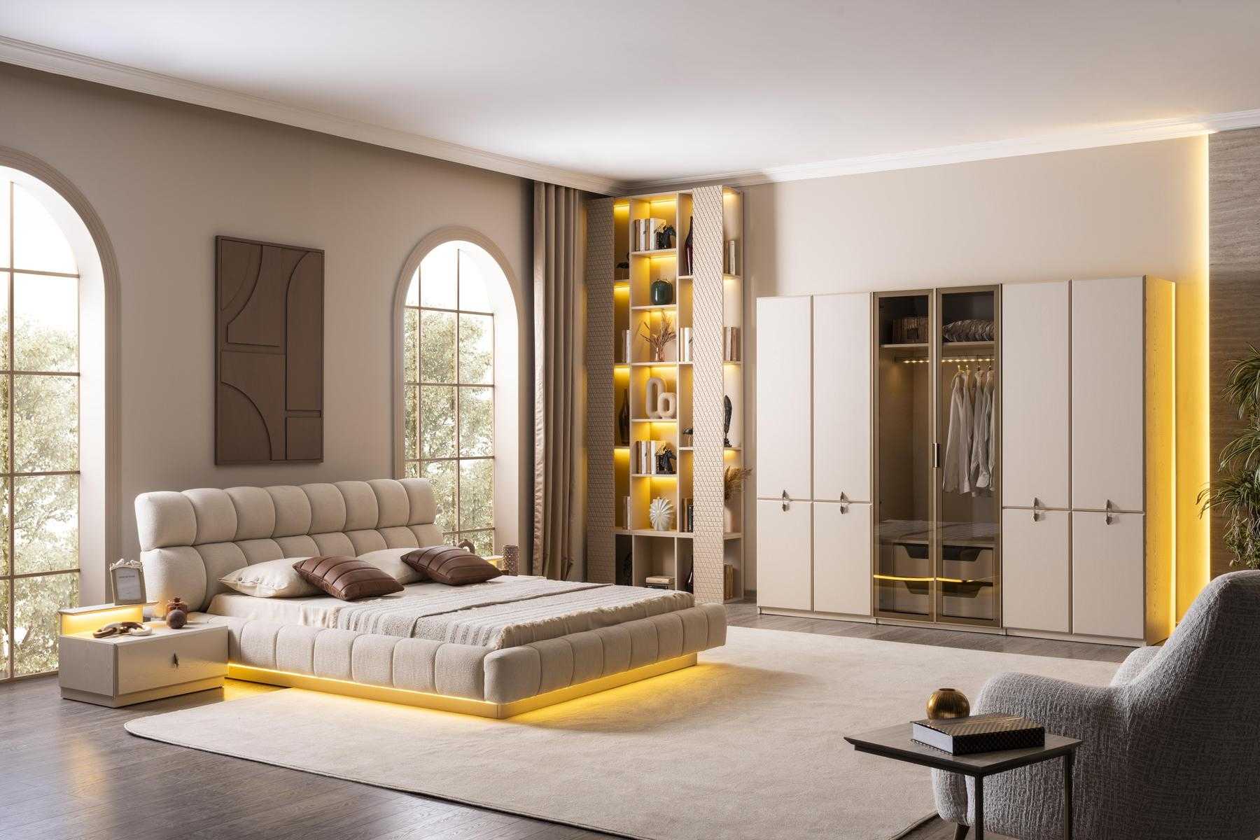 Bett Nachttisch Kleiderschrank Stil modern Farbe beige neu Holz Glas