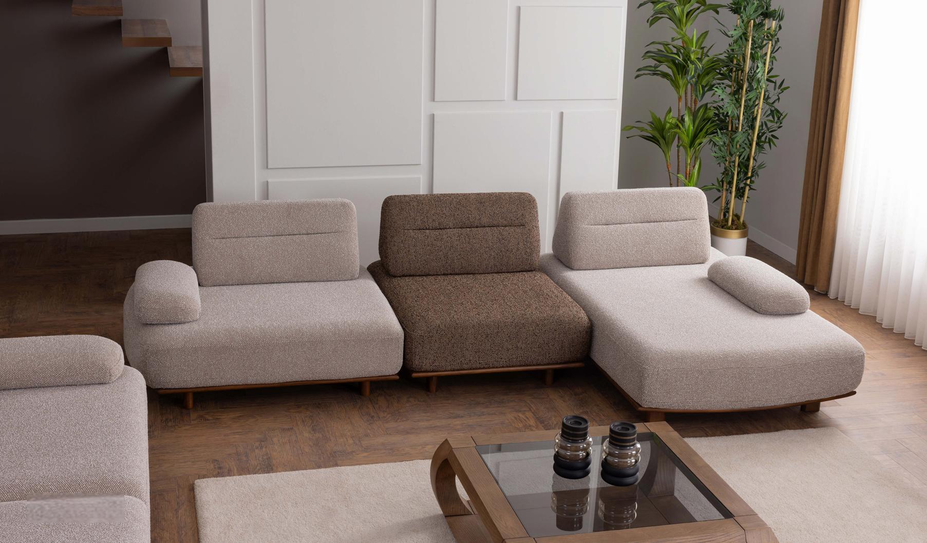 Modernes Ecksofa L-Form Beige mit bequemer Polsterung und Holzgestell