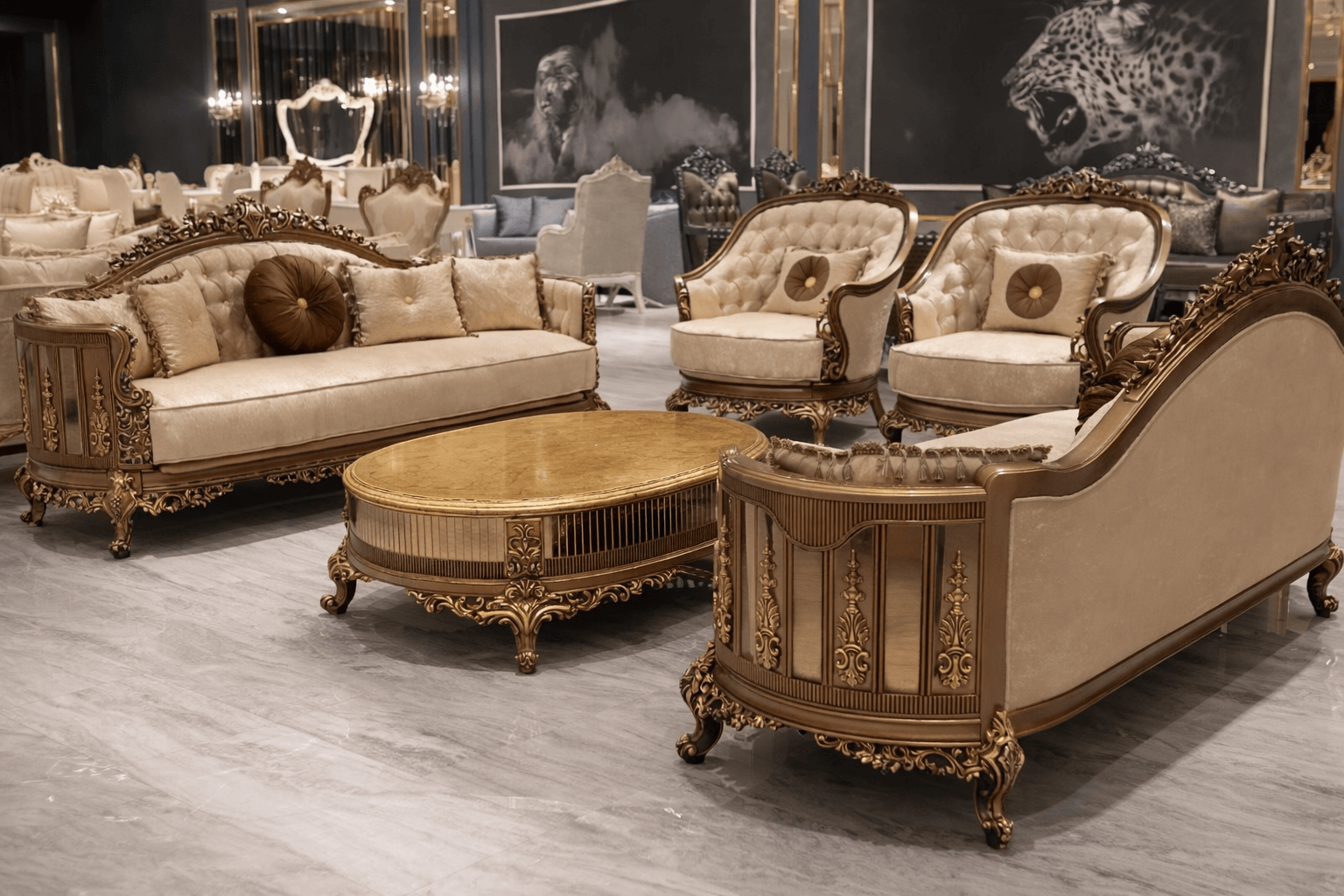 Wohnzimmer Set mit 3+3+1+1-Sitzern und Couchtisch im klassischen Stil