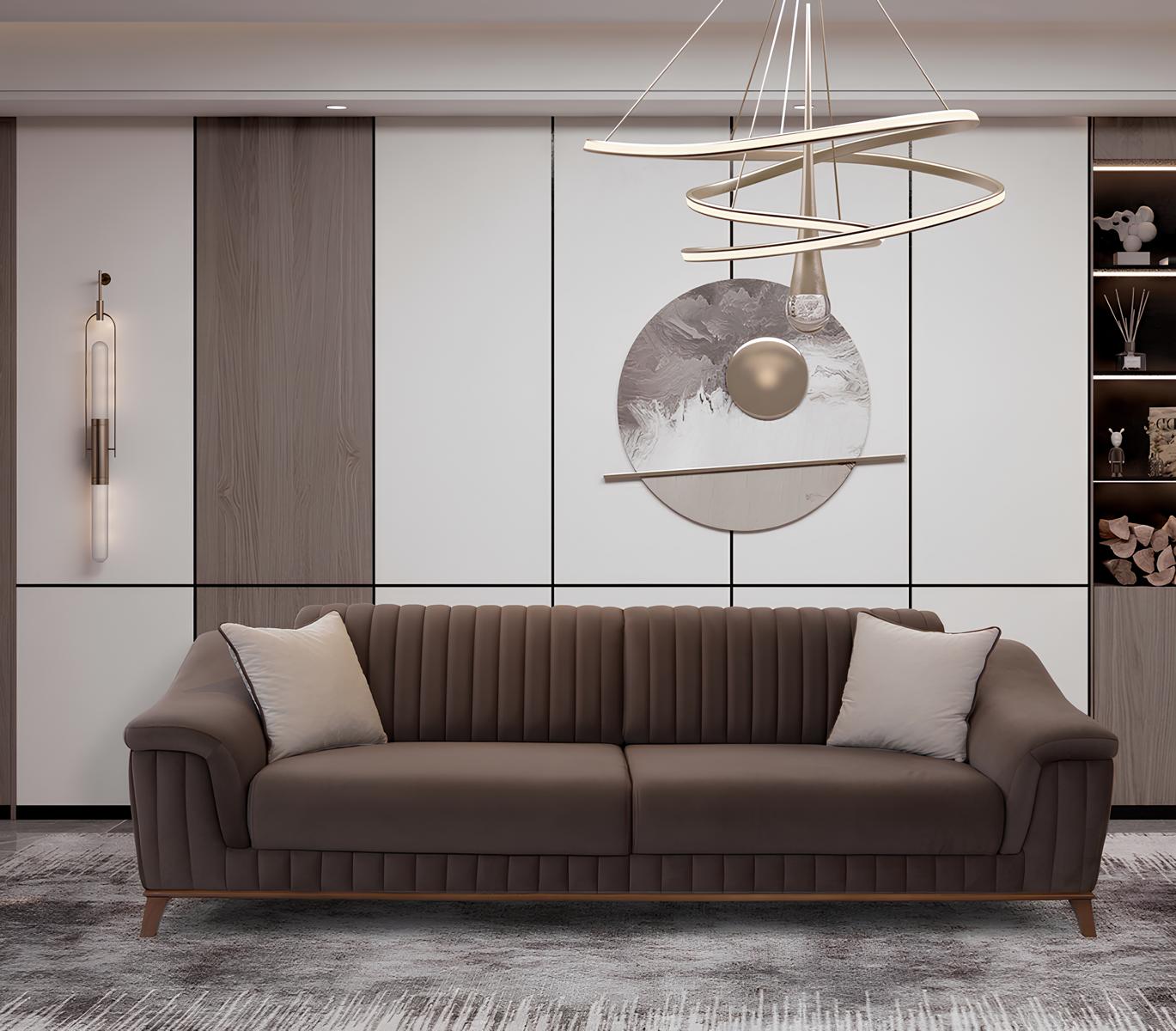 Braun 3-Sitzer Sofa mit ergonomischer Rückenlehne und Holzrahmen