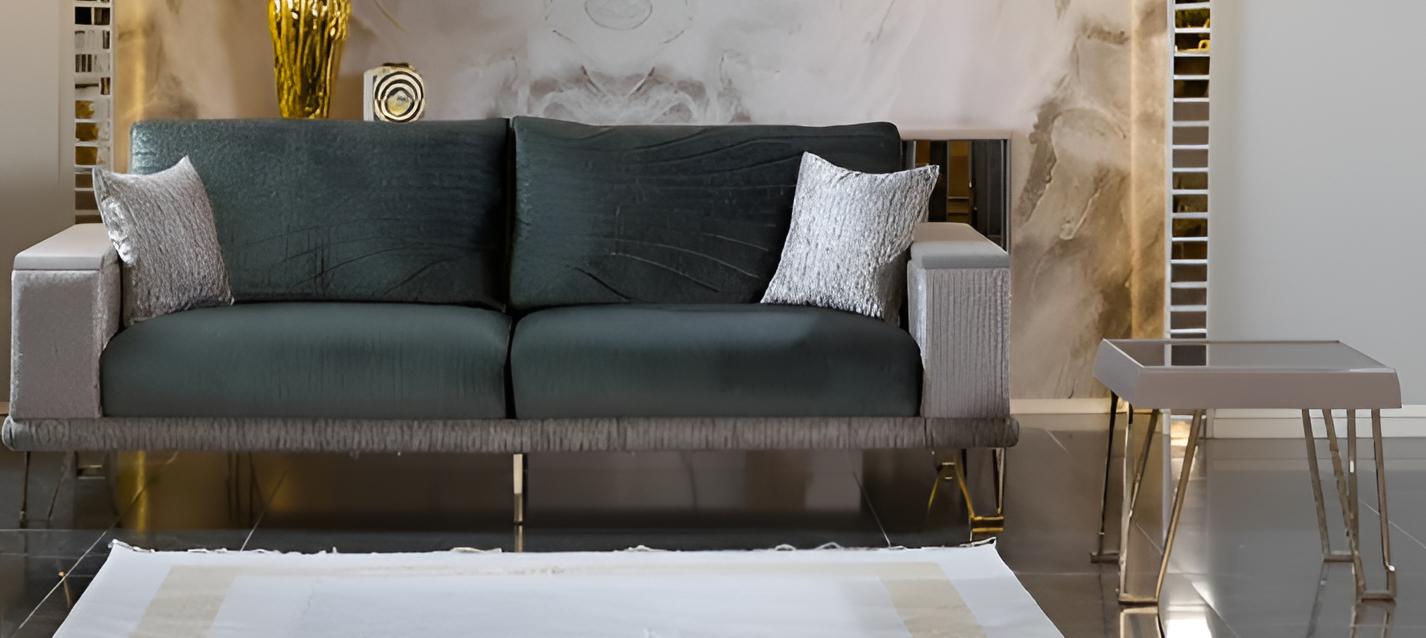 Modernes Sofa-Set Grüne Minimalistischer Stil Holzrahmen Glatte Ecken