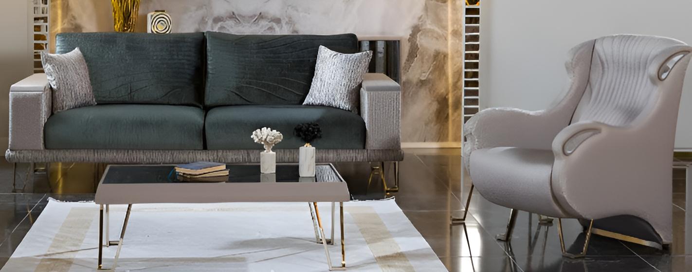 Sofa-Set Minimalistische Stil Glatte Ecken  Holzrahmen Modernes Design