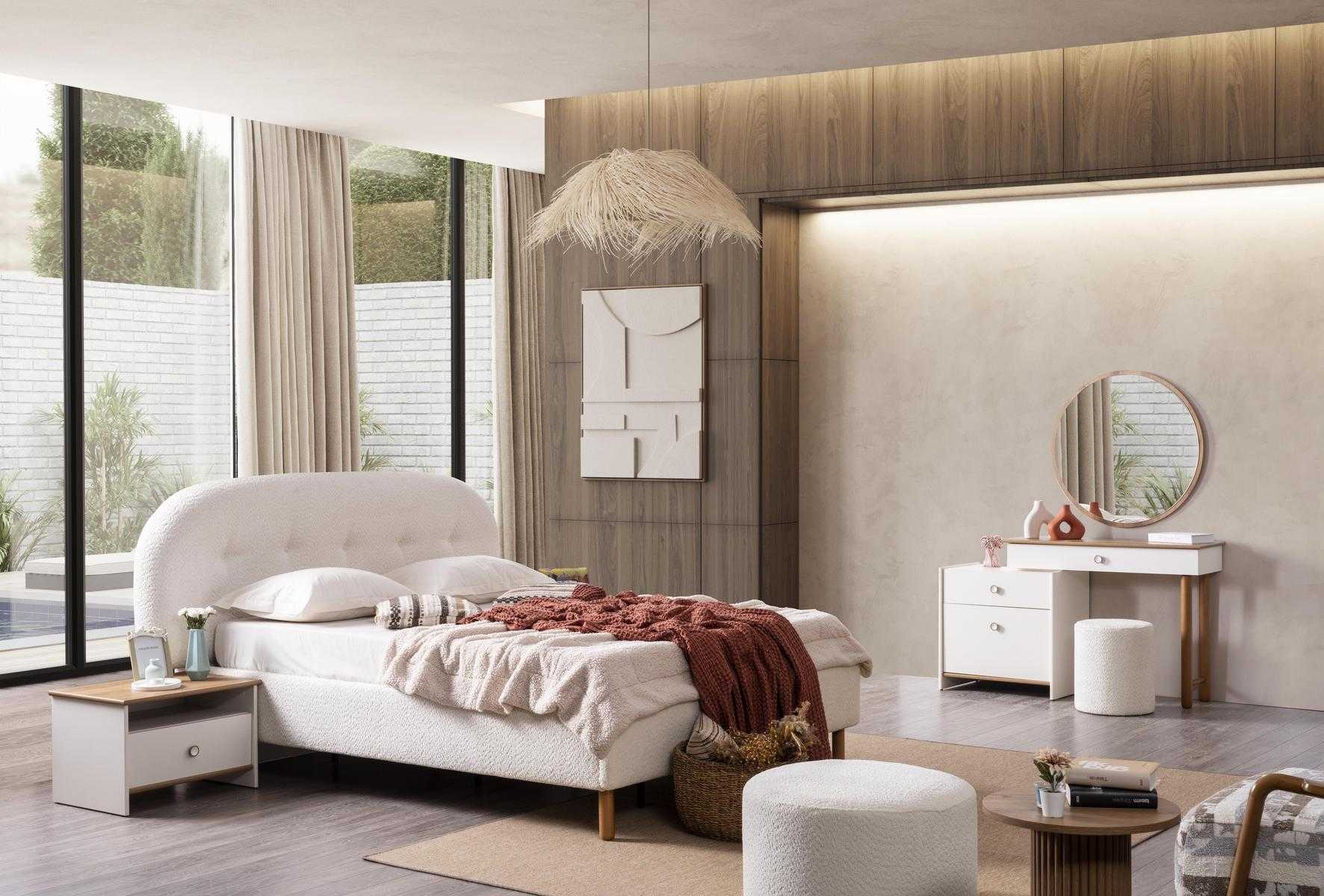 Bett Nachttisch Schminktisch Spiegel Hocker Stil modern Farbe weiß