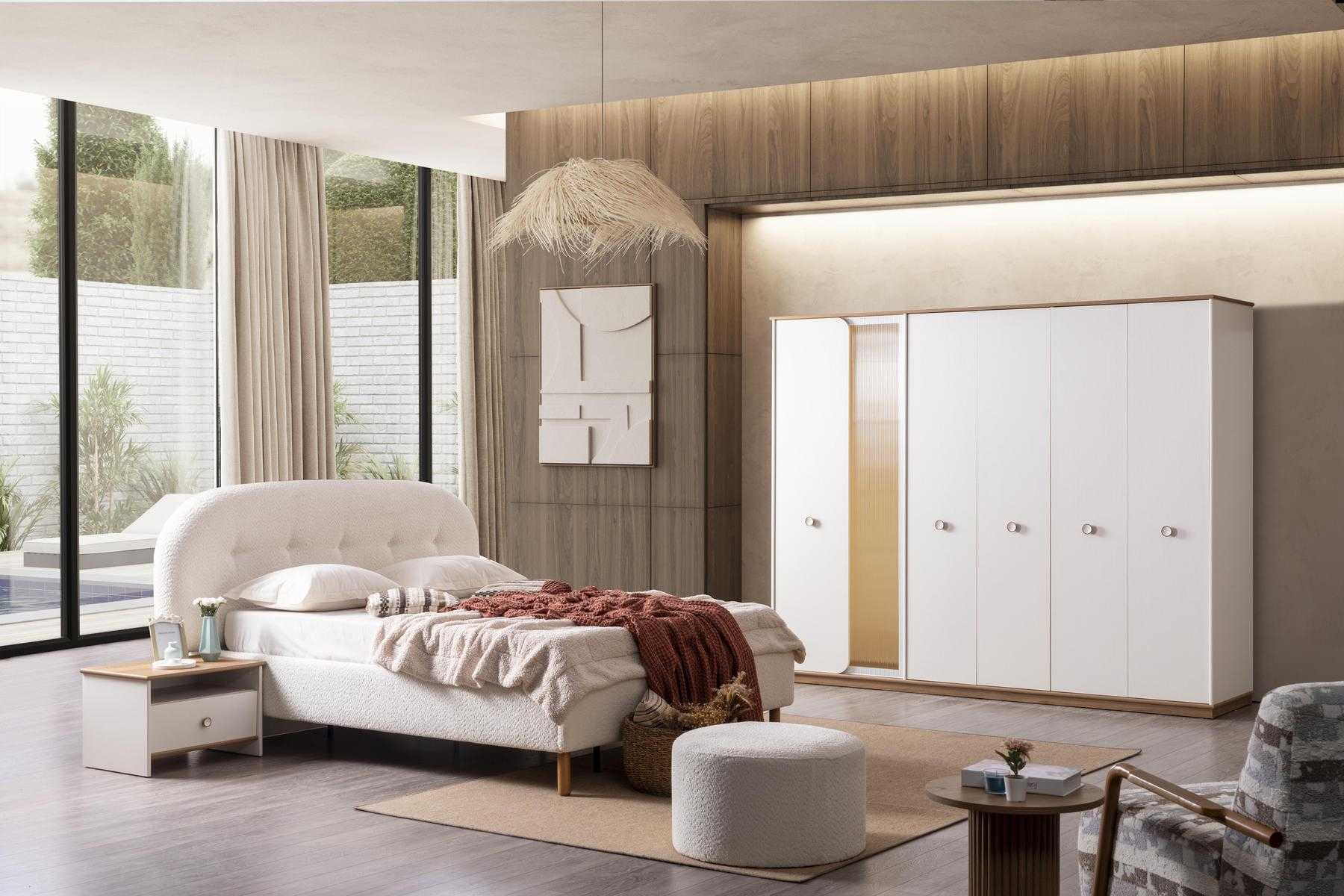 Bett Nachttisch Kleiderschrank Stil modern Farbe weiß neu geräumig