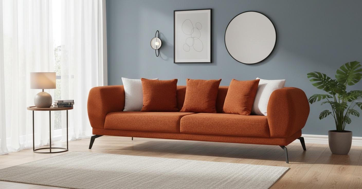 Sofa 3 Sitzer Modern Orange Polstermöbel Luxusmöbel Komfortabel