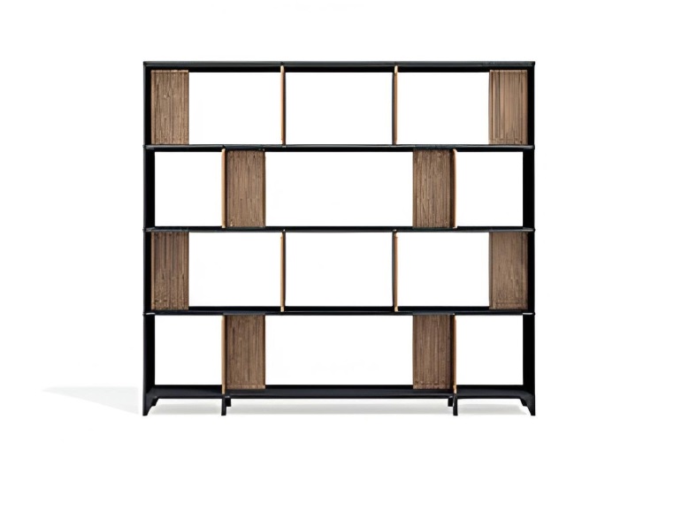 Modernes hochwertiges Regal mit Holzfächern für stilvolle Büroorganisation