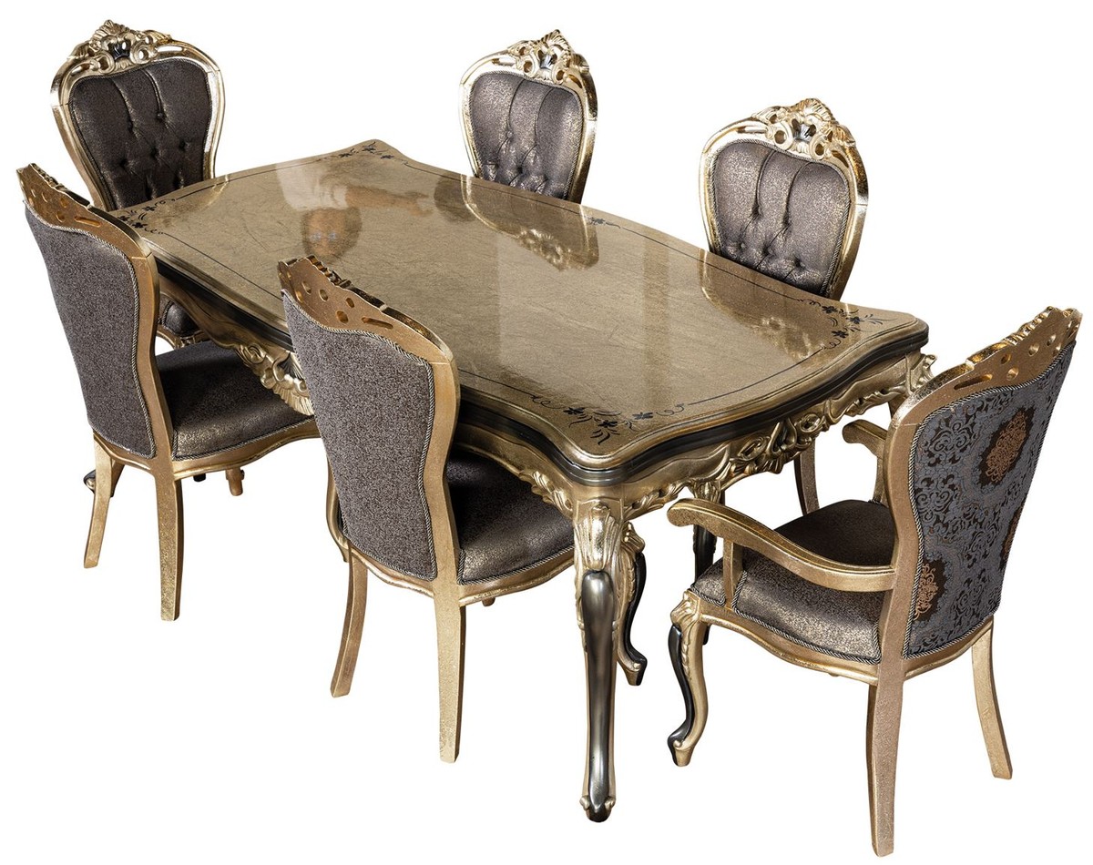 Elegantes Esszimmer-Set mit Esstisch und sechs klassischen Stühlen