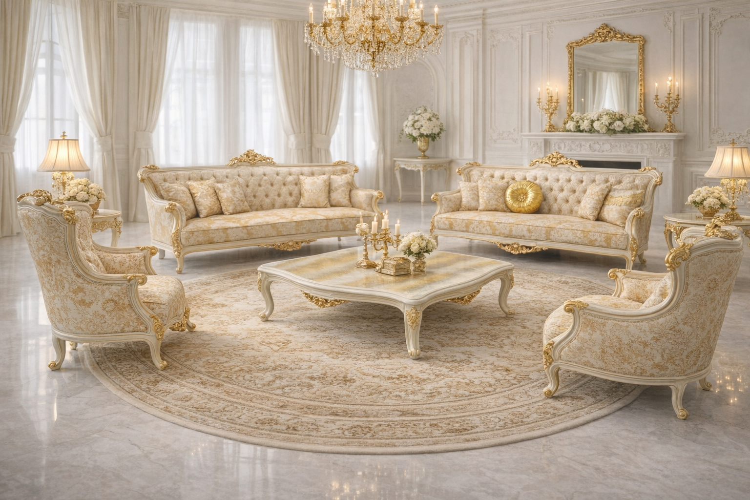 Stilvolles Wohnzimmer-Set mit 3+3+1+1-Sitzern und elegantem Couchtisch