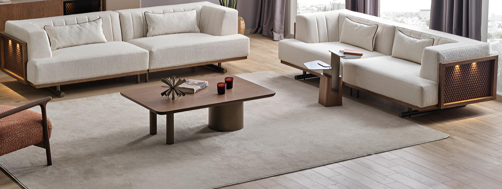 Modernes Wohnzimmer Set 2x Sofa Couchtisch Beistelltisch