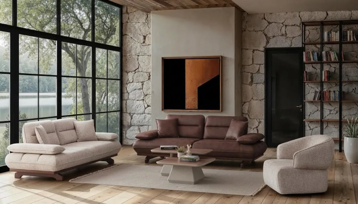 Modernes Wohnzimmer-Set mit 3+3+1 Sitzern im eleganten Design