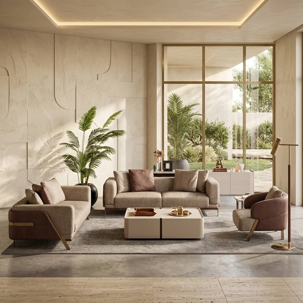 Modernes Wohnzimmer-Set mit 3+3+1 Sitzern im stilvollen Design