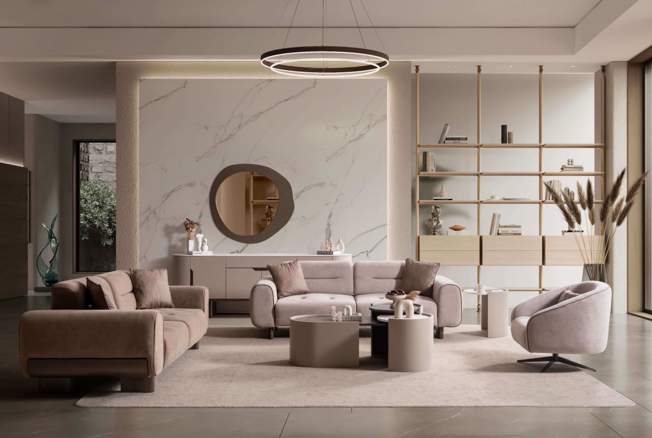 Stilvolles Wohnzimmer-Set mit 3+3+1 Sitzern im modernen Design