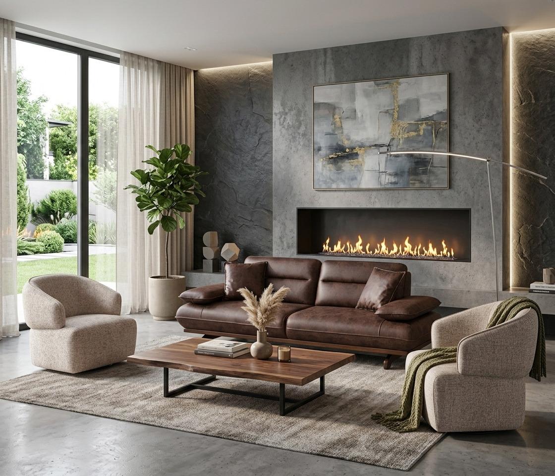 Stilvolles Wohnzimmer-Set mit 3+1+1-Sitzern im modernen Design