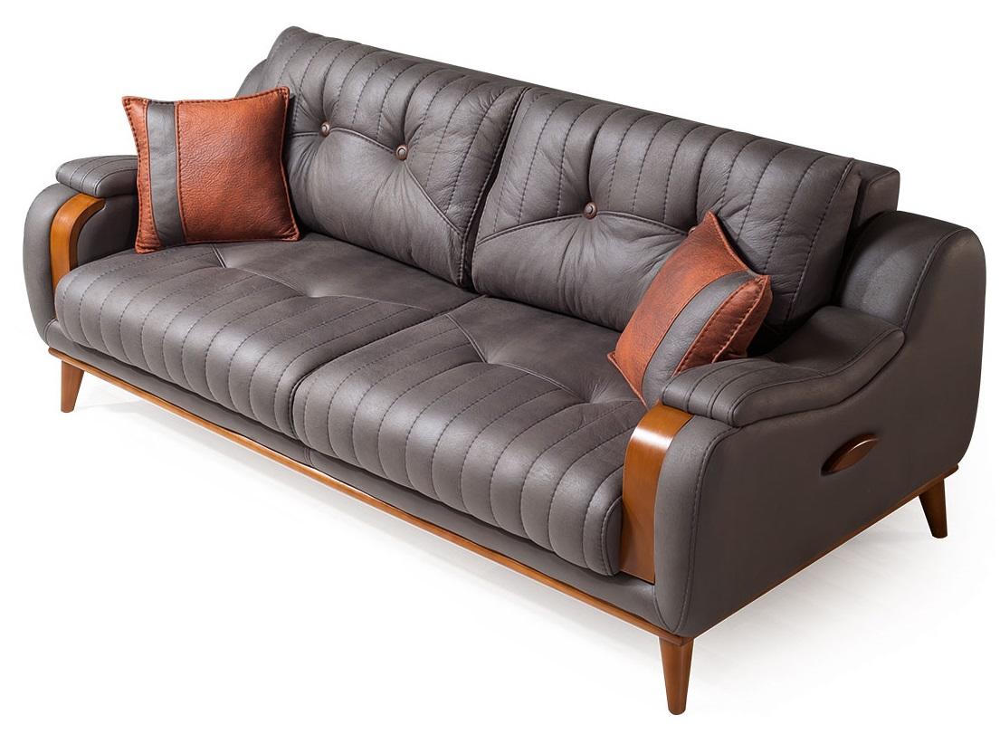 3-Sitzer-Sofa Grau Moderner Stil Weiche Armlehnen Holzrahmen Neu