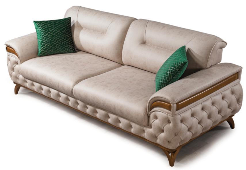 3-Sitzer-Sofa Beige Moderner Stil Weiche Armlehnen Holzrahmen Kapitoné