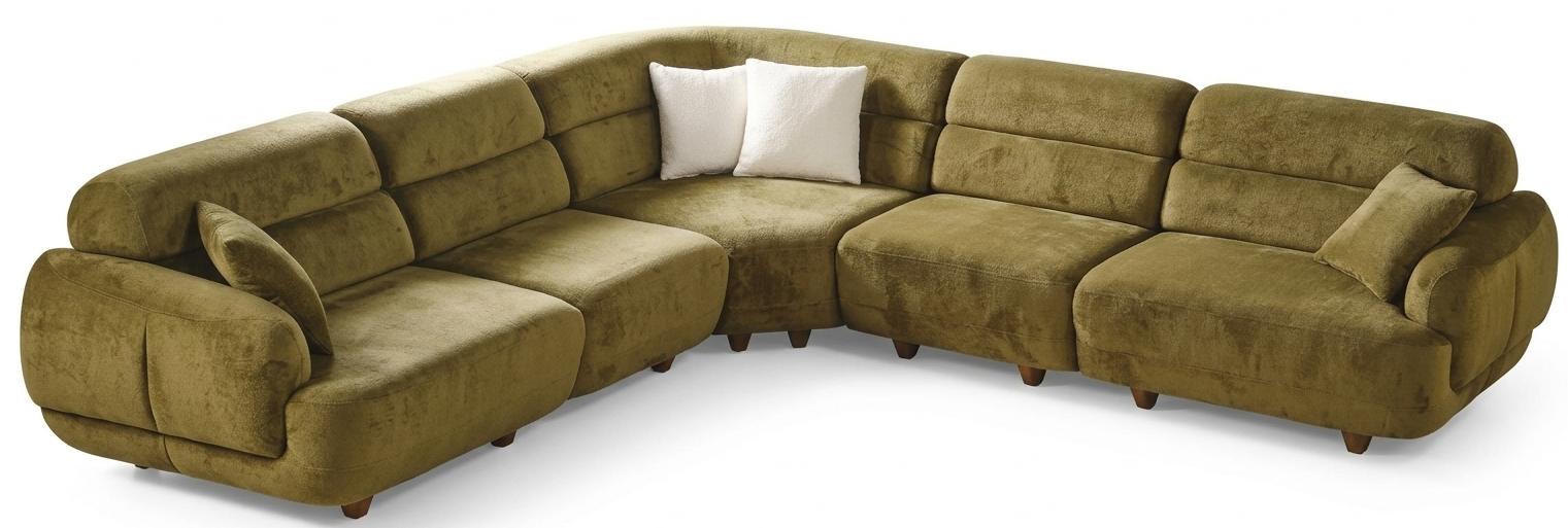 Ecksofa Grün Farbe Moderner Stil Modular Weiche Armlehnen Holzrahmen