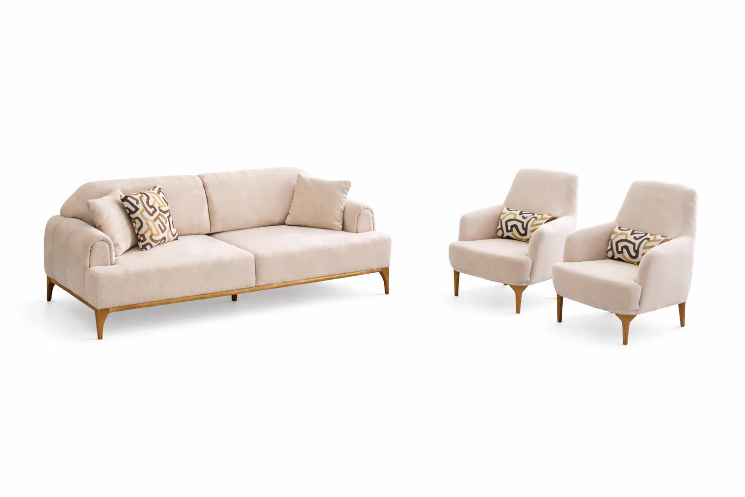 Wohnzimmer Set Moderner Stil Beige Farbe Holzrahmen Elegantes Design