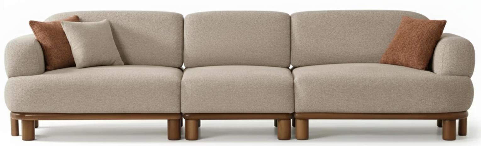 3-Sitzer-Sofa Beige Farbe Moderner Stil Holzrahmen Weiche Armlehnen