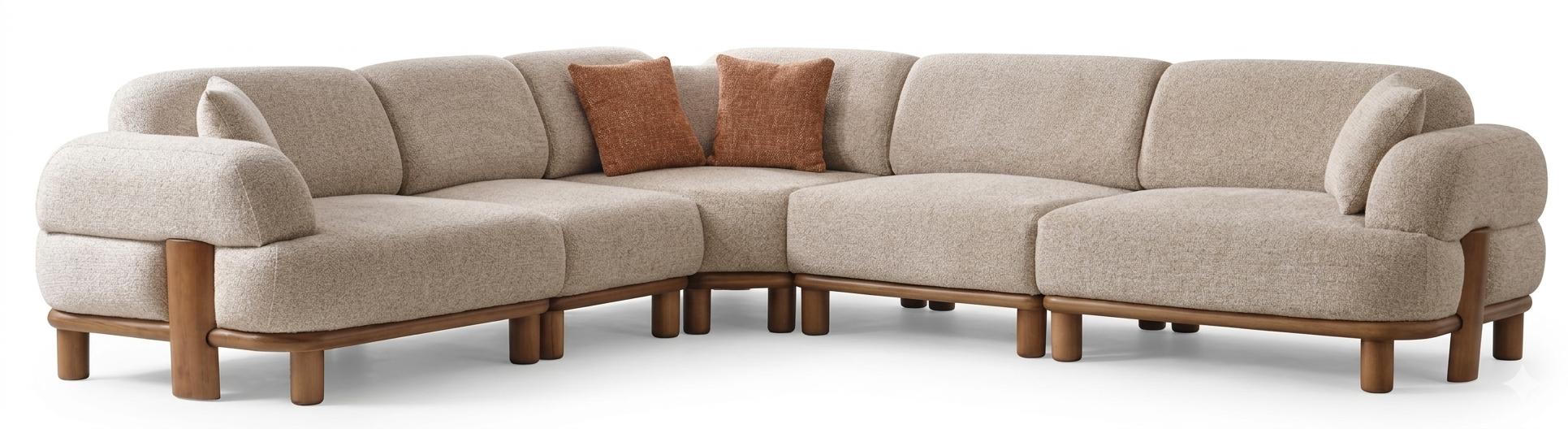 Ecksofa Beige Farbe Moderner Stil Holzbeine Weiche Armlehnen Holzrahmen