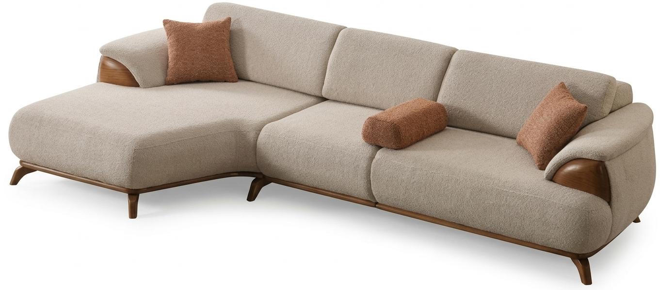 Ecksofa Beige Farbe Moderner Stil Modular Weiche Armlehnen Holzrahmen