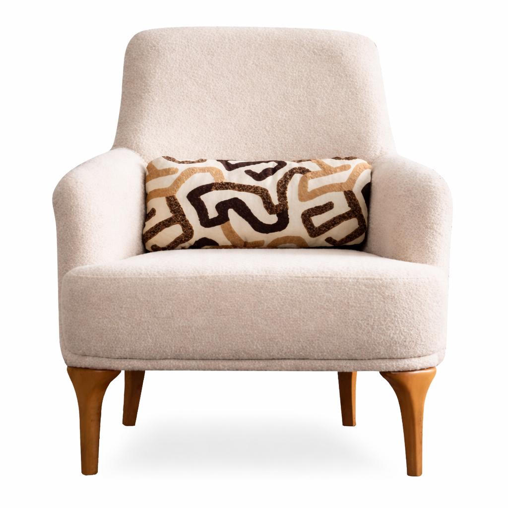 Sessel Moderner Stil Beige Holzrahmen Elegantes Design Weiche Polsterung