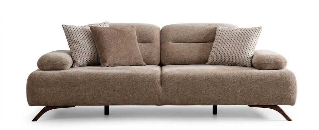 Wohnzimmer Sofa Moderner Stil Beige Holzgestell Kissen Entspannend