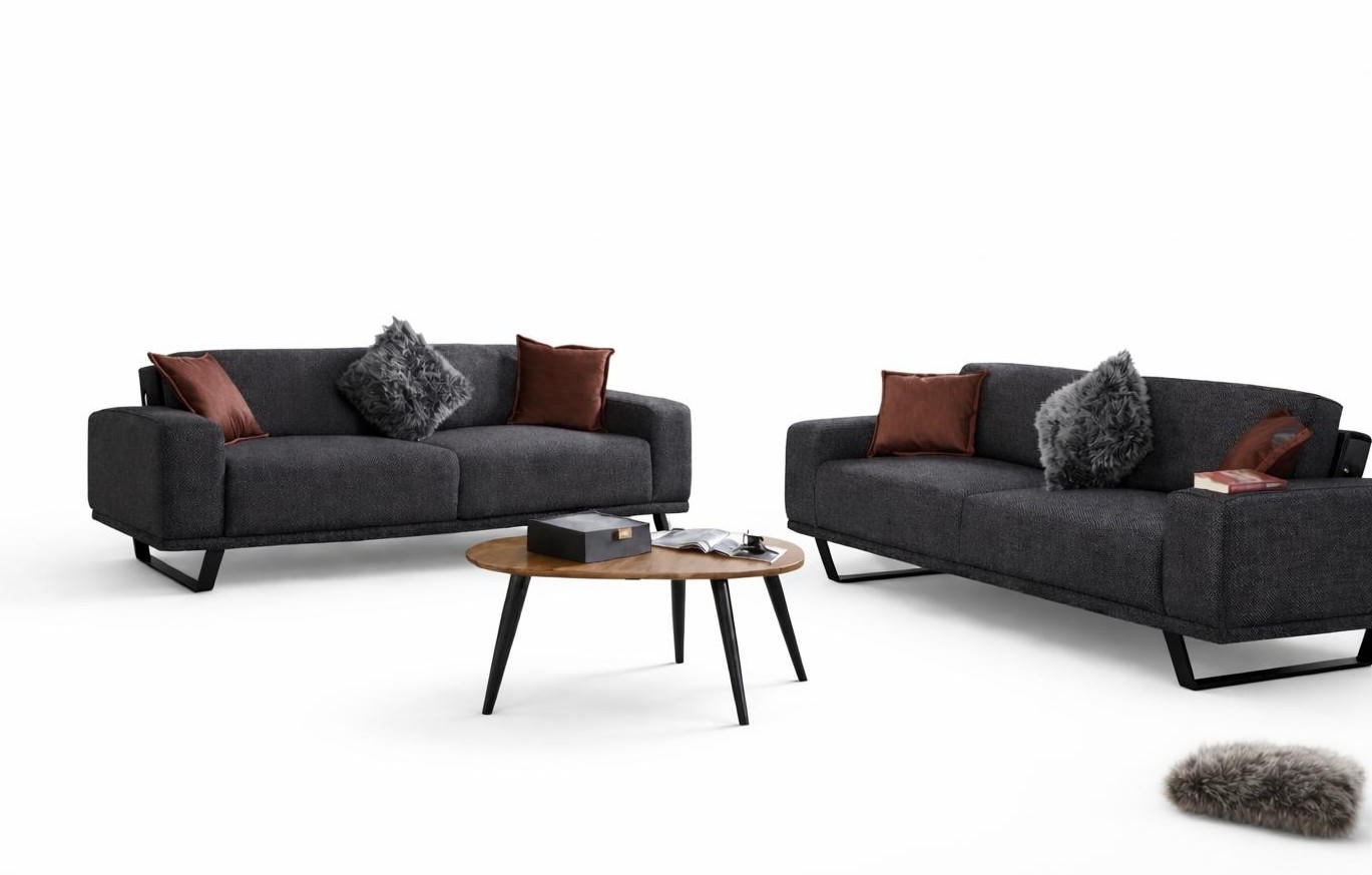 Wohnzimmer Set Moderner Stil Graue Farbe Holzrahmen Designermöbel