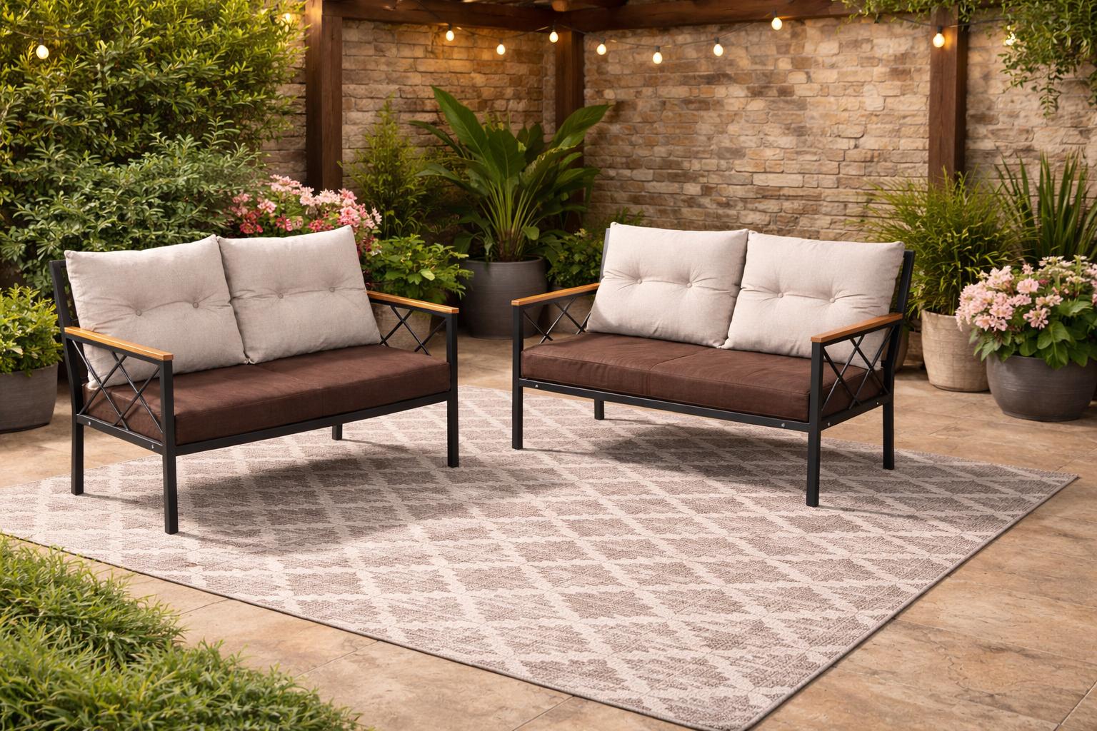 2x 2-Sitzer-Sofa Stil modern Farbe braun weich bequem Kissen neu Holz