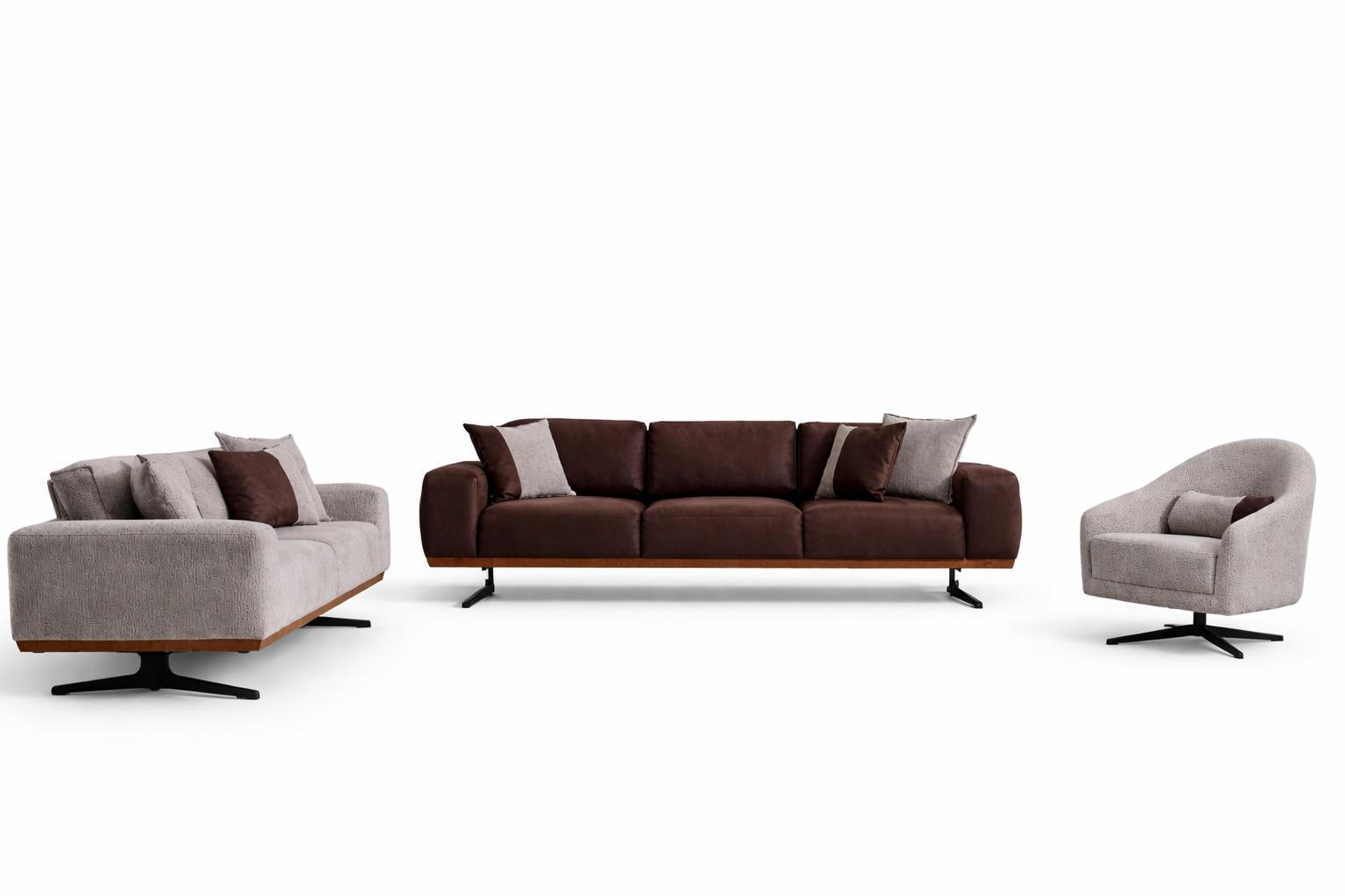 Wohnzimmer Set Moderner Stil Beige Weiches Sofa Minimalistisches Design