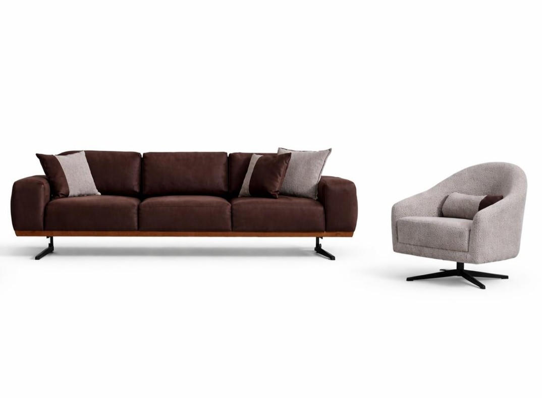 Wohnzimmer Set Moderner Stil Beige Einfarbiges Sofa weiche Polsterung