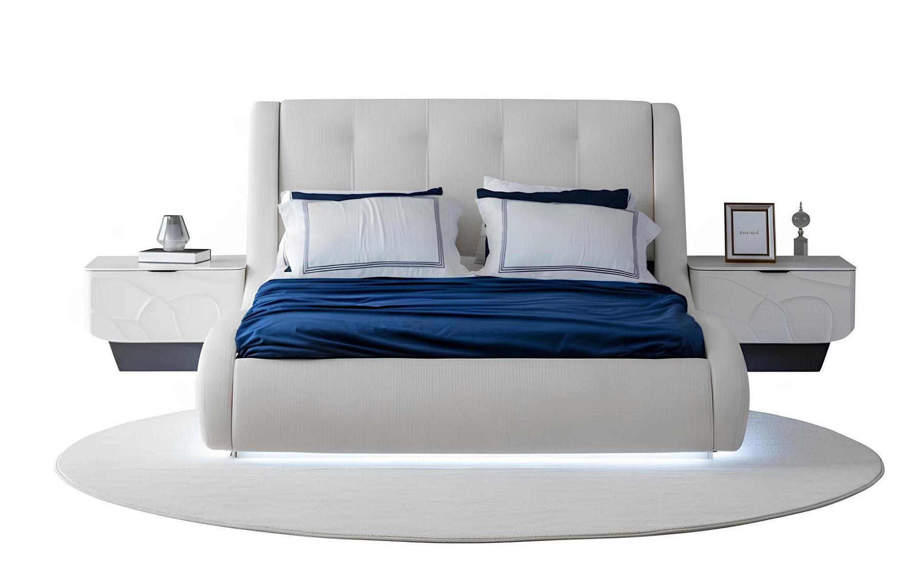 Schlafzimmer-Set Nachttisch Bett Weiß Farbe Moderner Stil Kopfteil Neu
