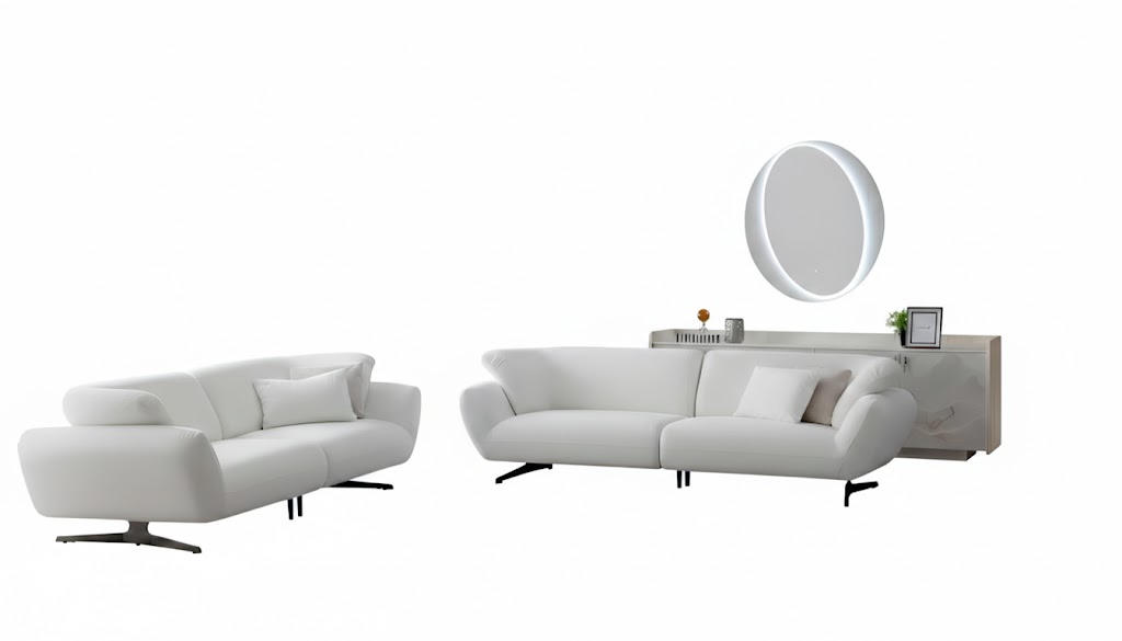 Wohnzimmer-Set Sofa Unterer Block Moderner Stil Weiße Farbe Holzfüße