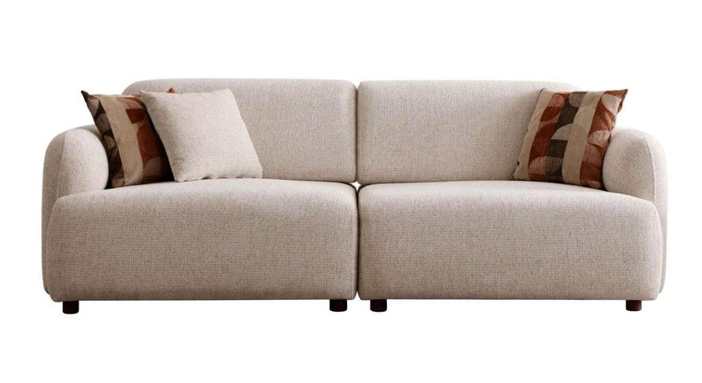 Wohnzimmer Sofa Moderner Stil Beige Holzgestell Kissen Entspannend