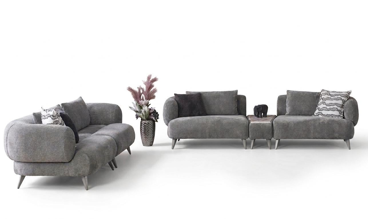Wohnzimmer Set Moderner Stil Grau Farbe Elegantes Design Holzrahmen