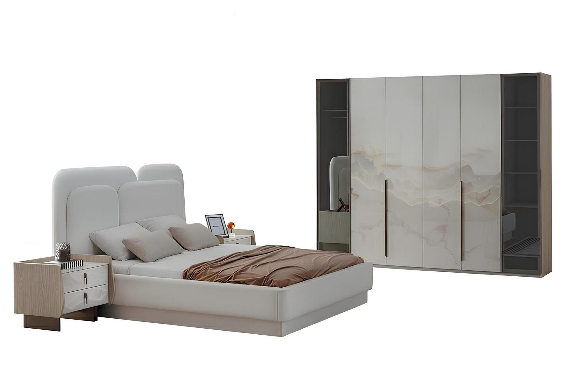Schlafzimmer-Set Nachttisch Bett Weiß Farbe Moderner Stil Kopfteil Neu