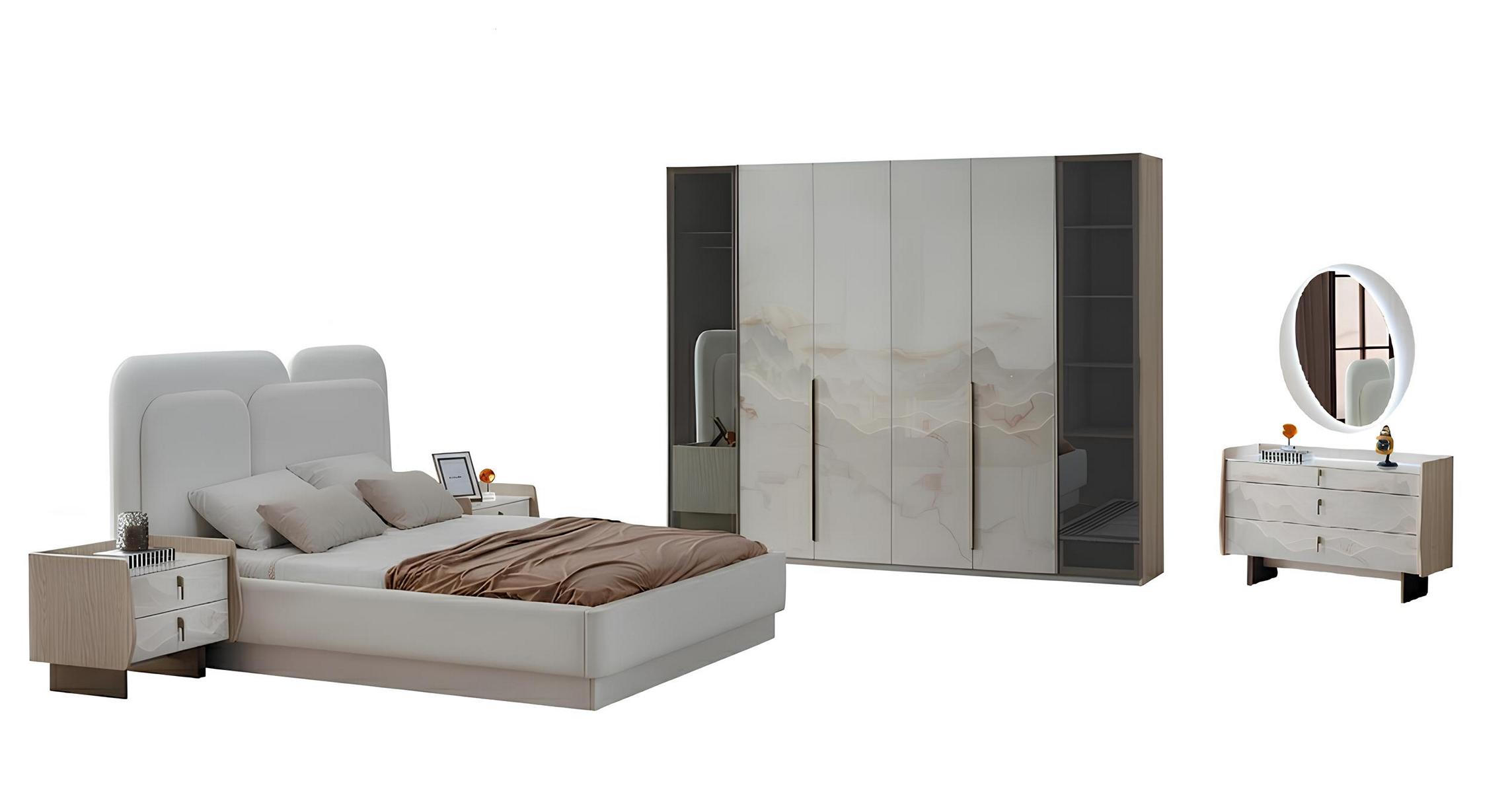 Schlafzimmer-Set Nachttisch Bett Kleiderschrank Kommode Spiegel Weiß