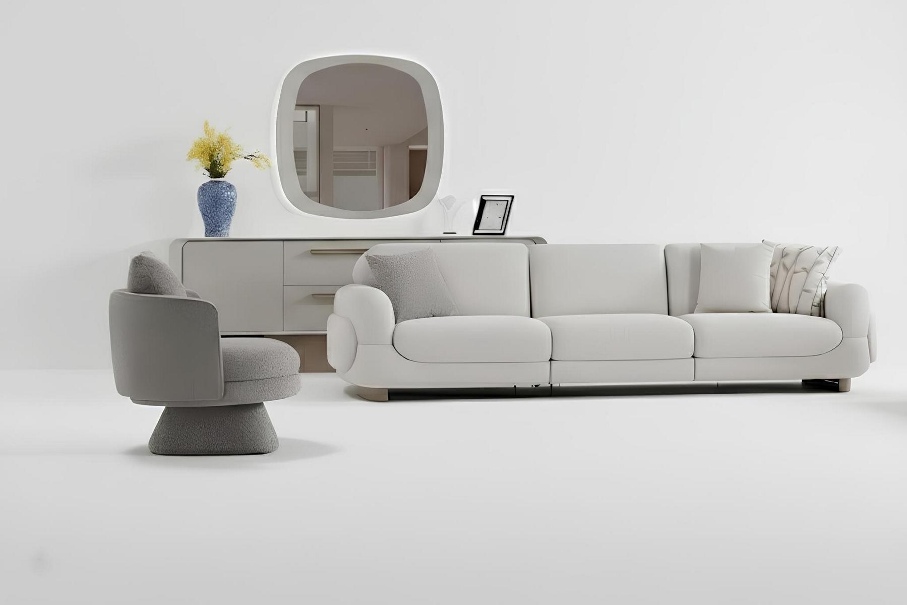 Wohnzimmer-Set Sofa Sessel Unterer Block Oberer Block Weiß Moderner Stil
