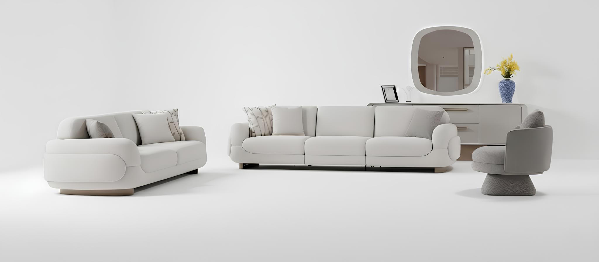 Wohnzimmer-Set Sofa Sessel Unterer Block Oberer Block Weiße Modular
