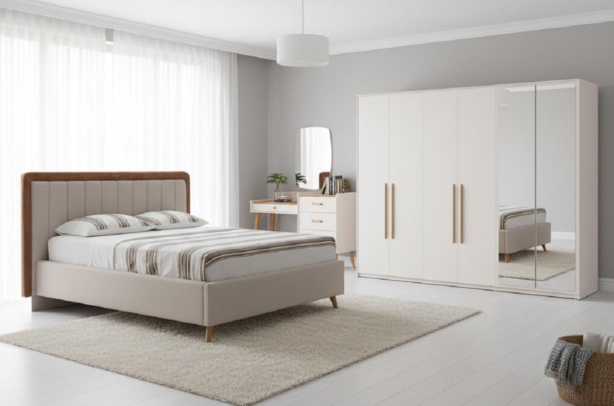 Modernes Schlafzimmer-Set in Weiß luxuriöses Bett Kleiderschrank Kommode