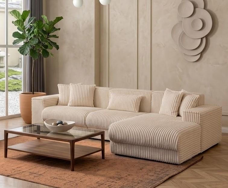Ecksofa Moderner Stil Weiß Holzgestell Weich Elegant Komfortabel